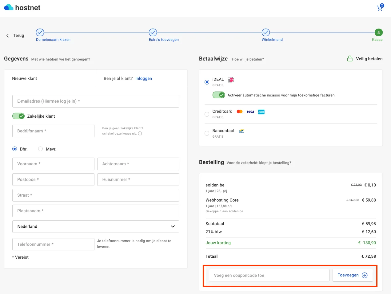 Hoe gebruik je de kortingscode - Hostnet