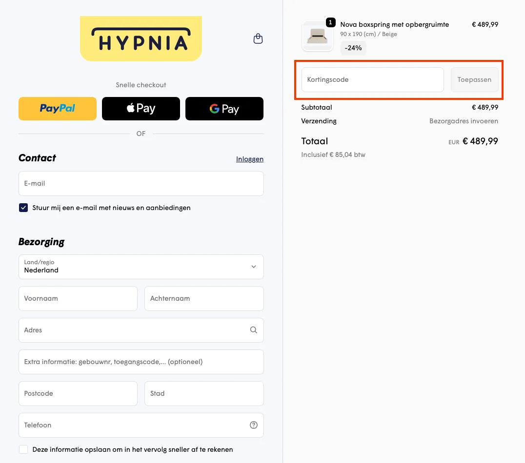 Hoe gebruik je de kortingscode - Hypnia