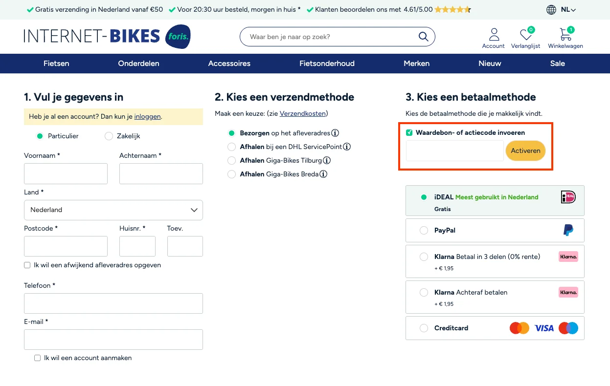 Hoe gebruik je de kortingscode - Internet Bikes