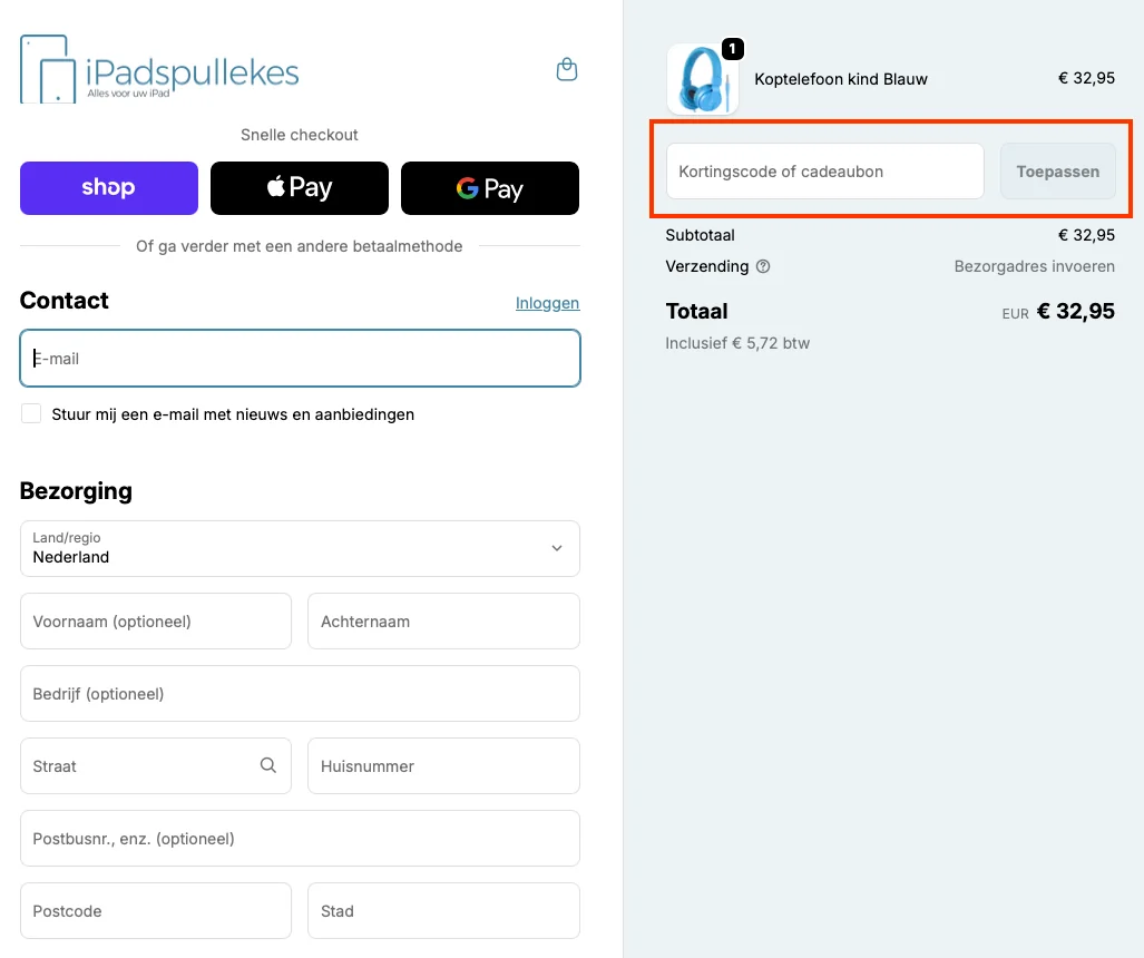 Hoe gebruik je de kortingscode - ipadspullekes