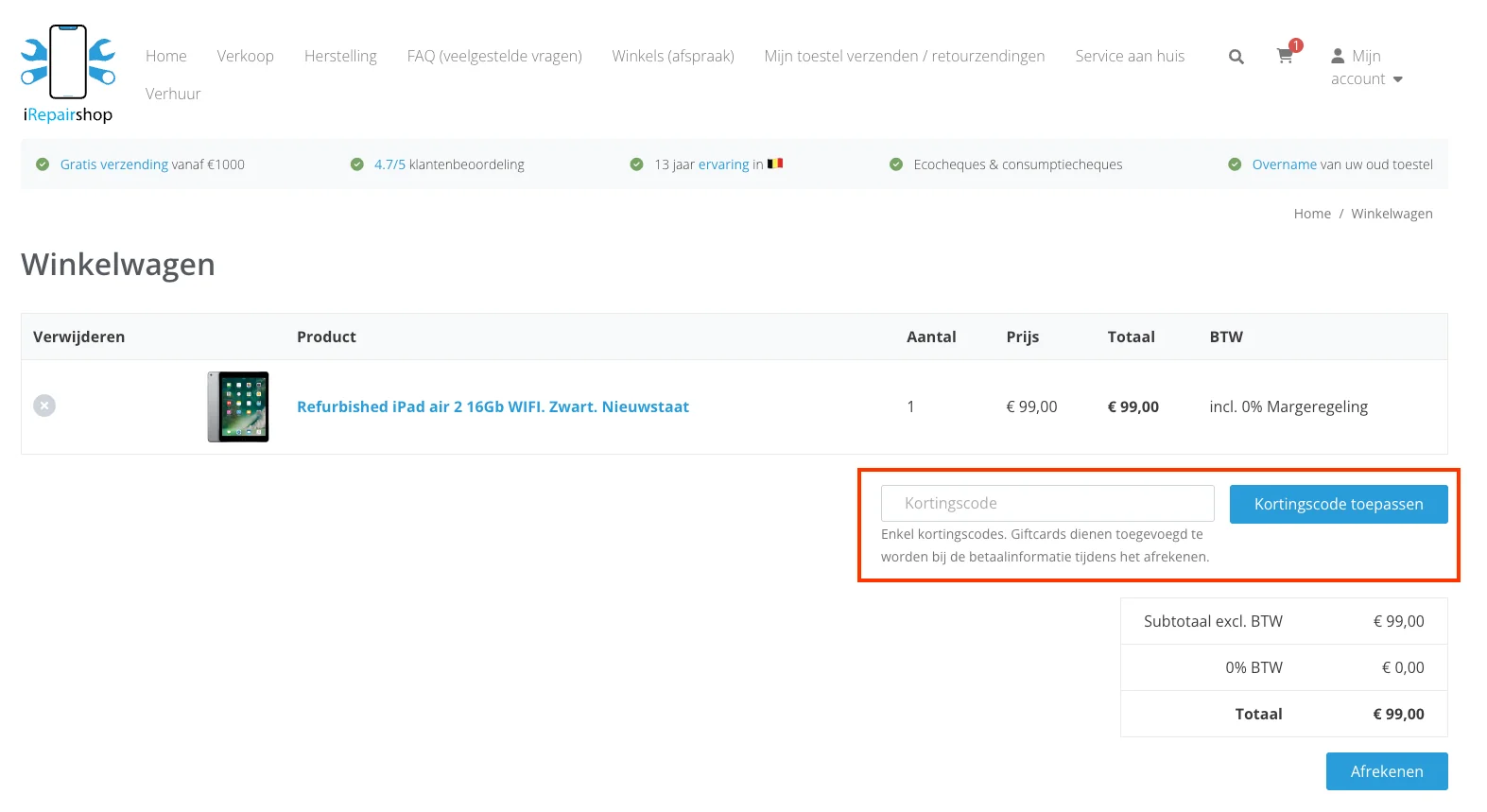 Hoe gebruik je de kortingscode - iRepairshop