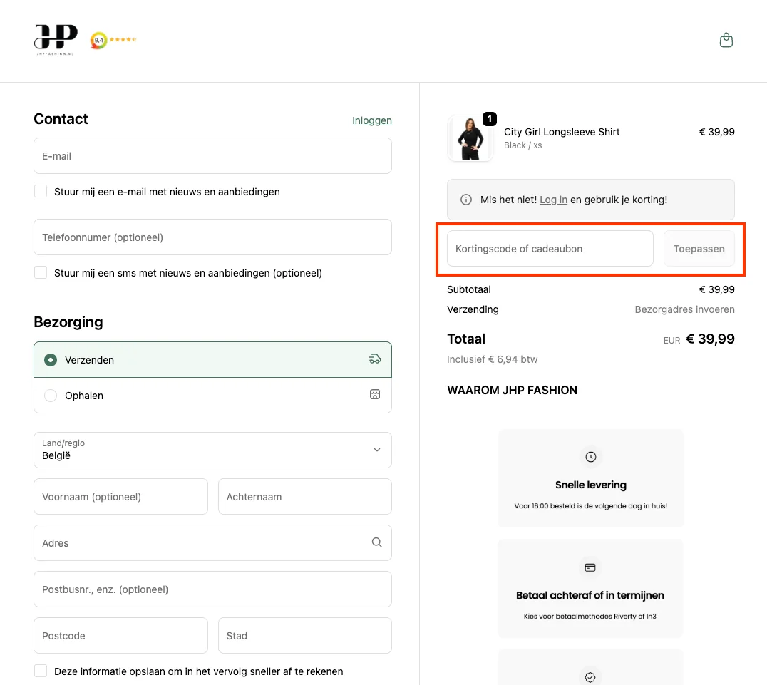 Hoe gebruik je de kortingscode - JHP Fashion