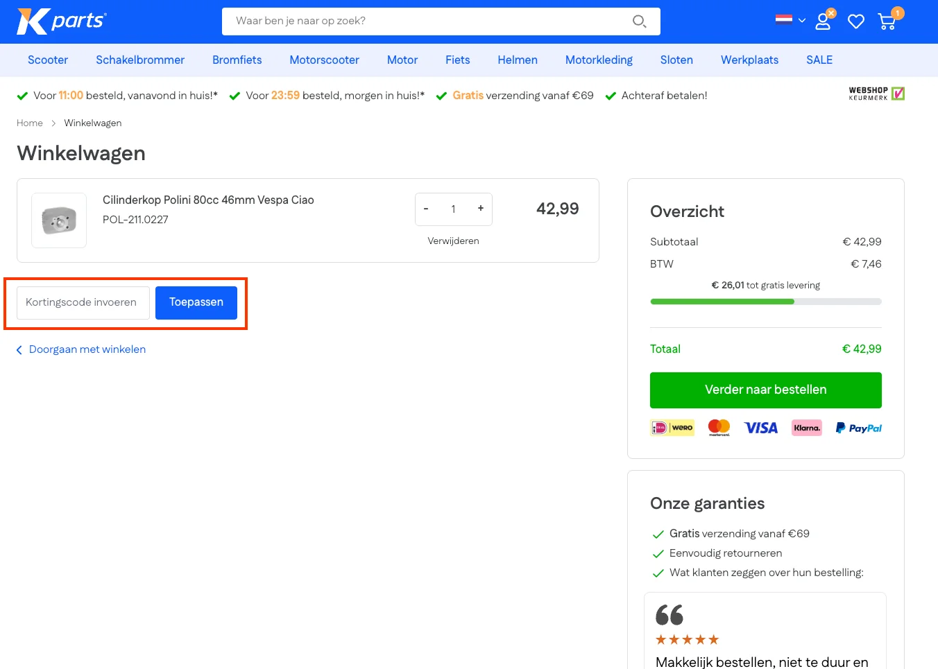 Hoe gebruik je de kortingscode - K-Parts