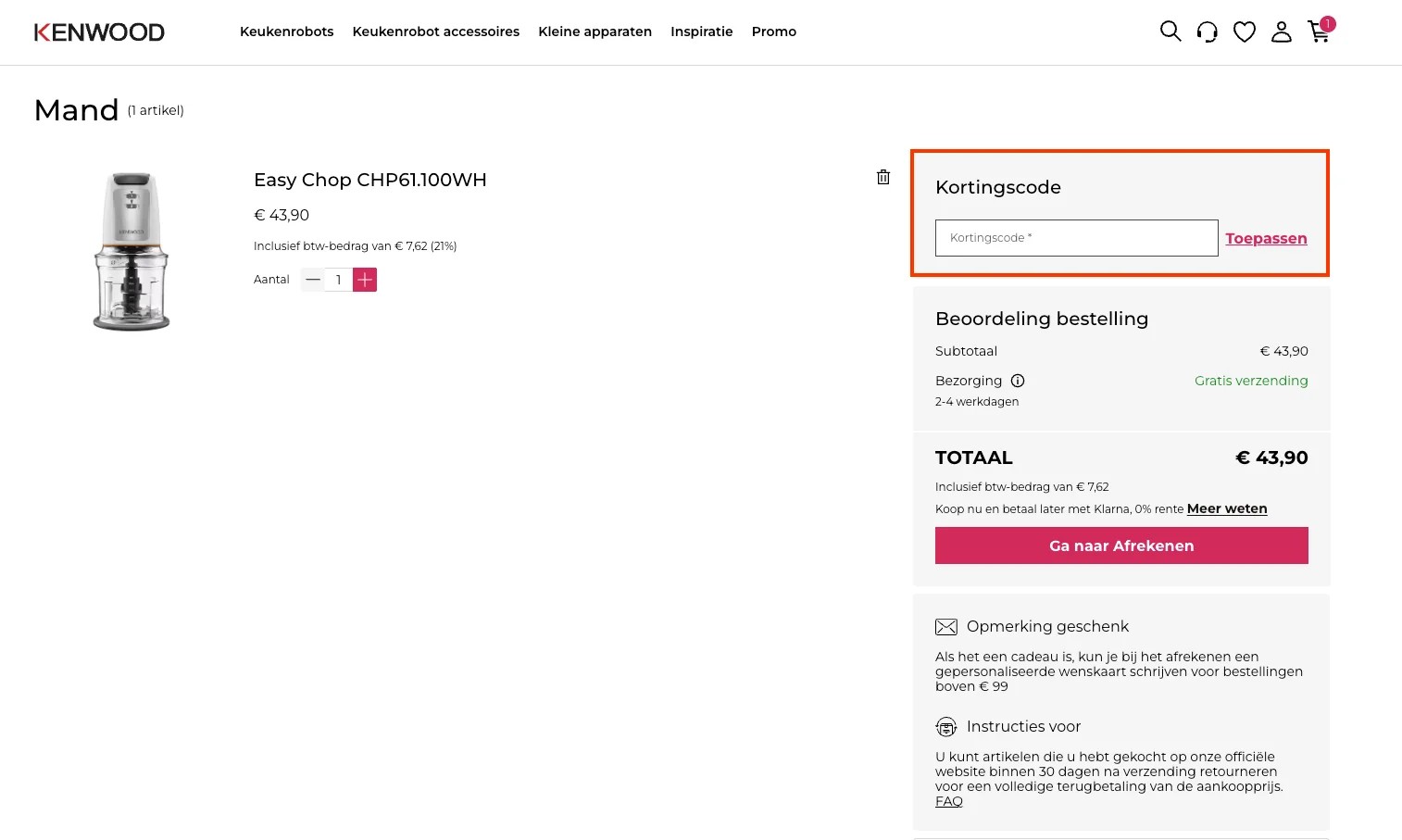 Hoe gebruik je de kortingscode - Kenwood