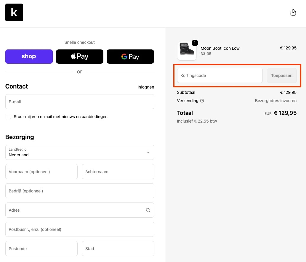 Hoe gebruik je de kortingscode - Kicksshop