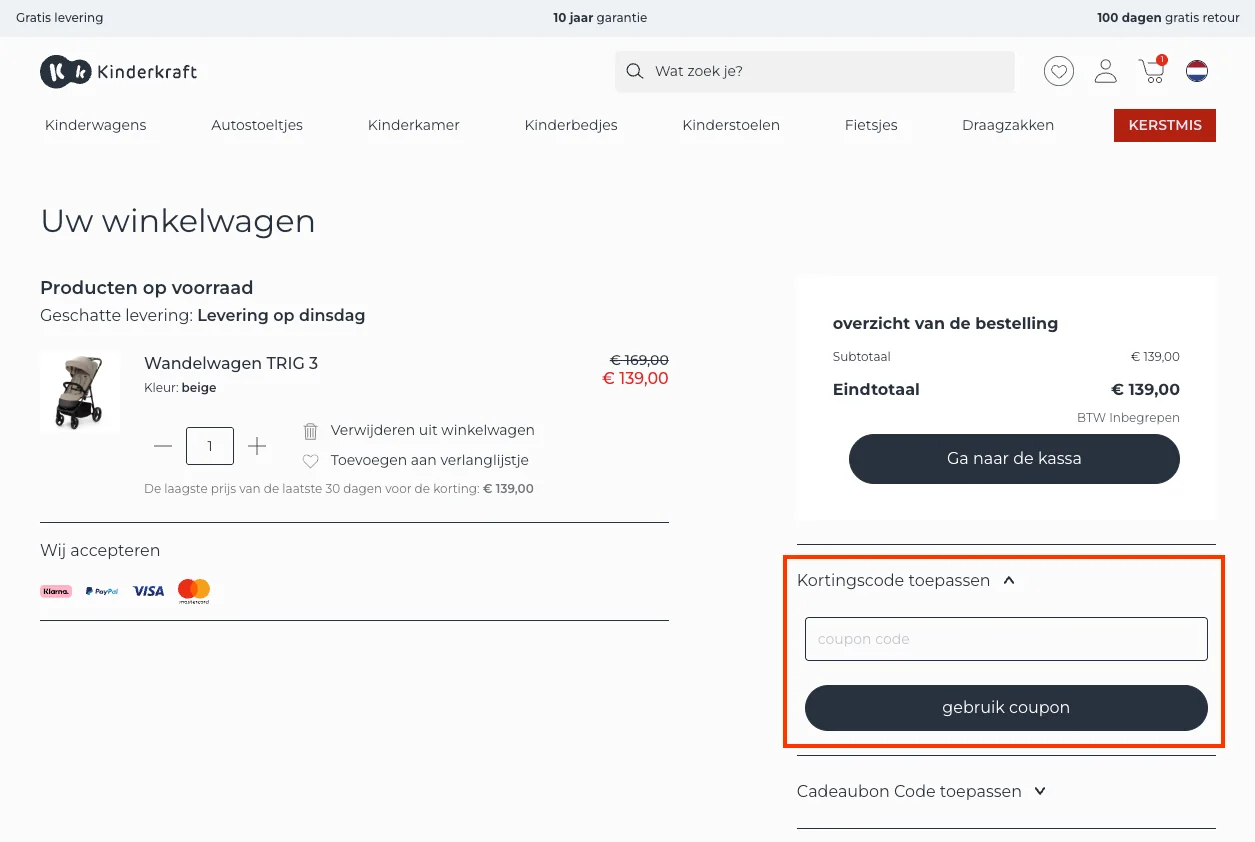 Hoe gebruik je de kortingscode - Kinderkraft
