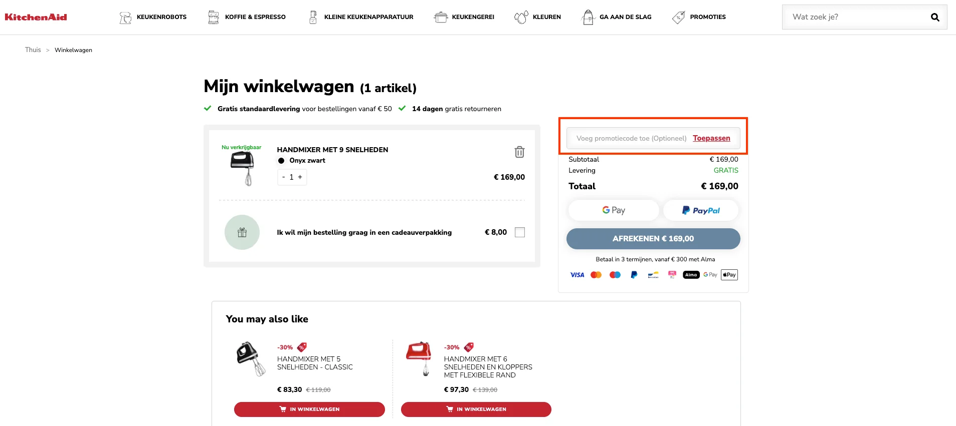 Hoe gebruik je de kortingscode - KitchenAid