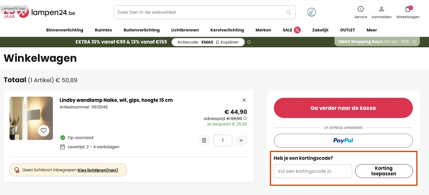 Hoe gebruik je de kortingscode - Lampen24