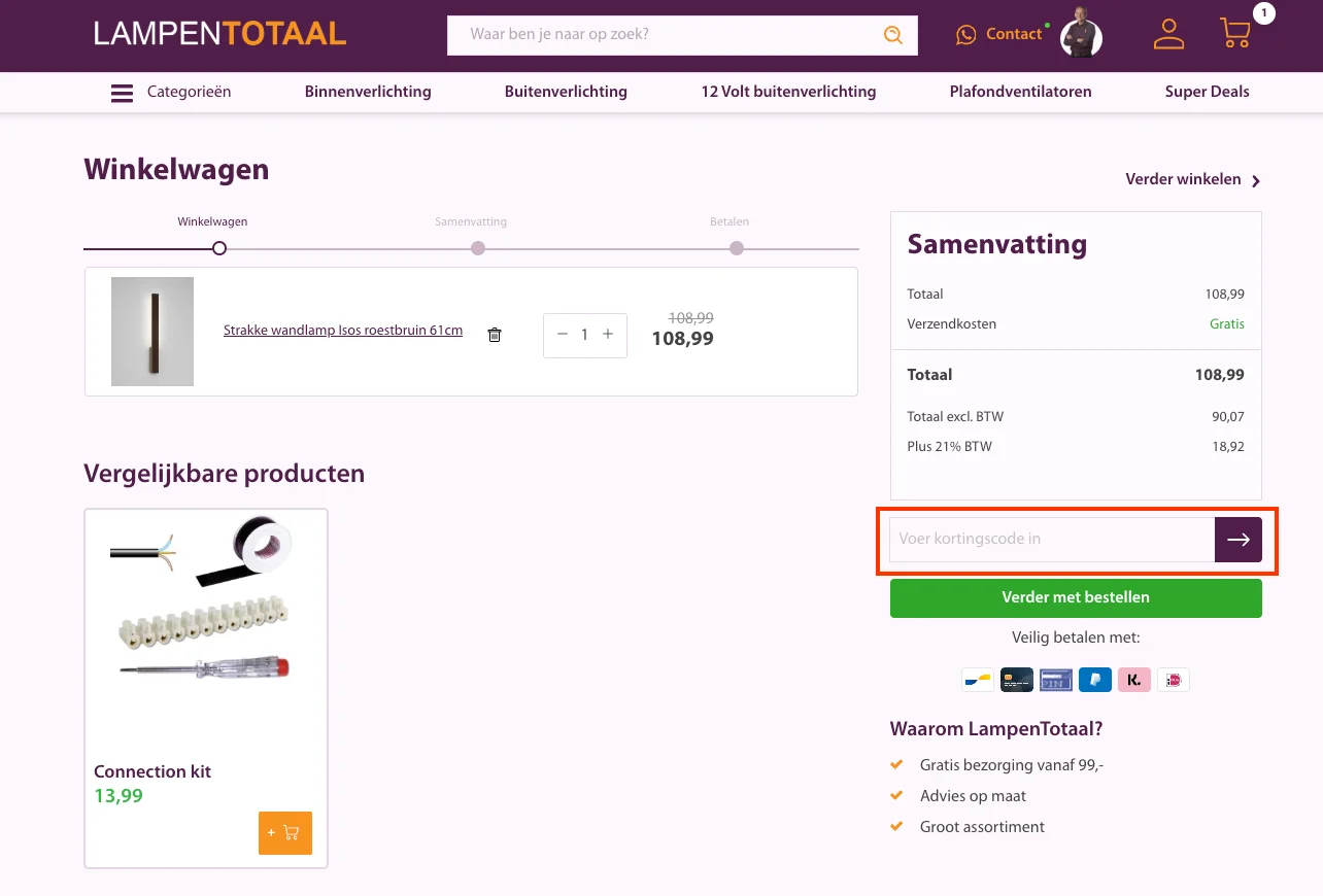 Hoe gebruik je de kortingscode - Lampentotaal