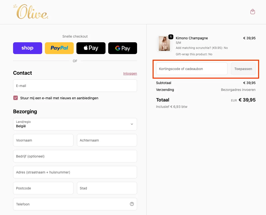 Hoe gebruik je de kortingscode - Le Olive