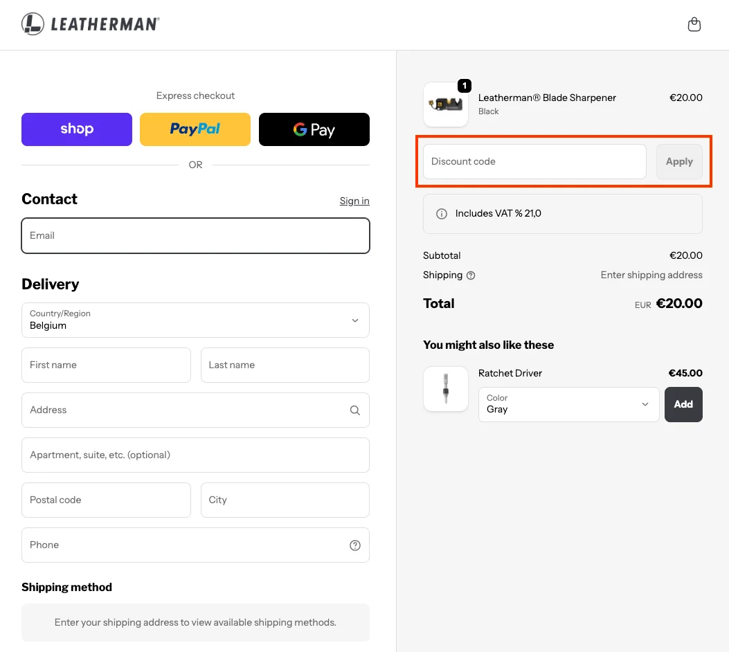 Hoe gebruik je de kortingscode - Leatherman