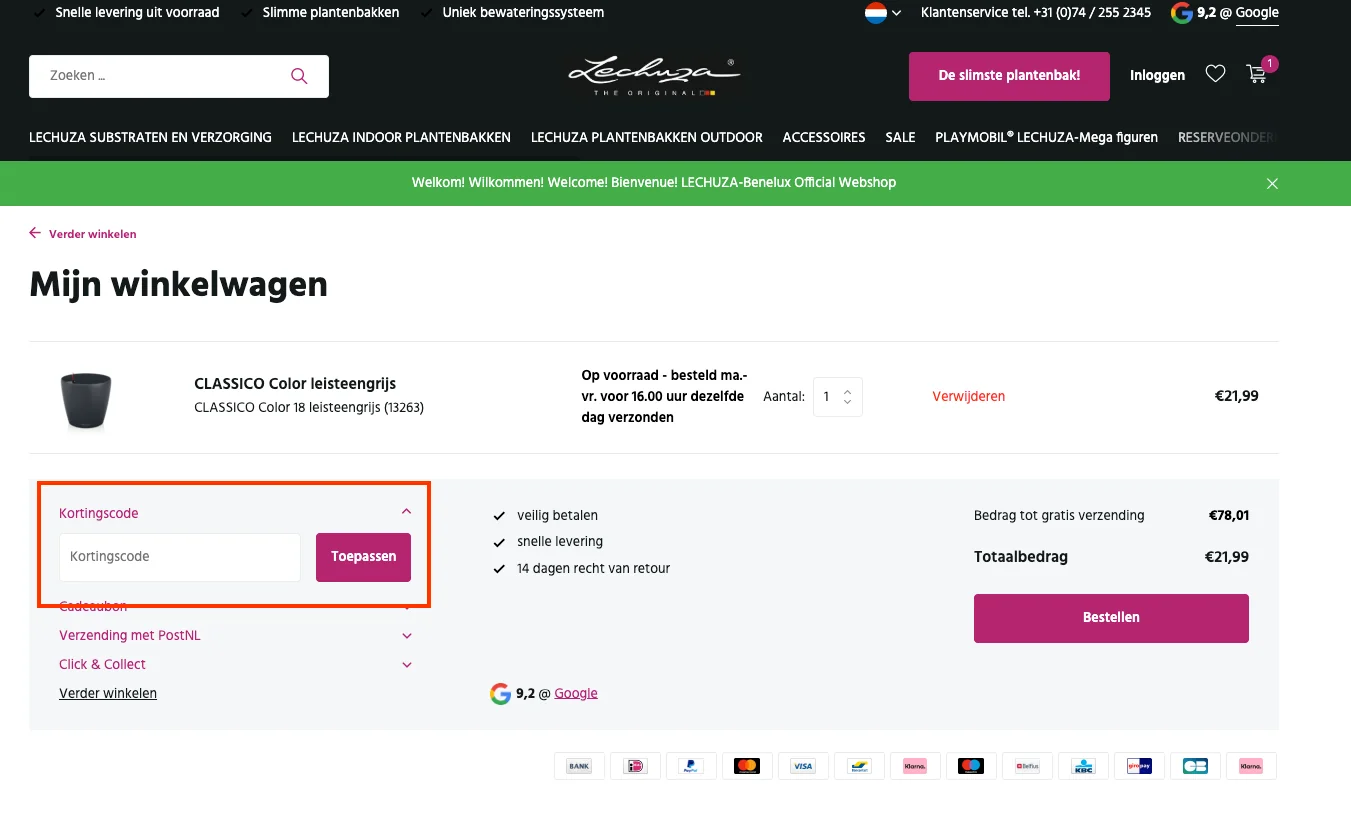 Hoe gebruik je de kortingscode - LECHUZA