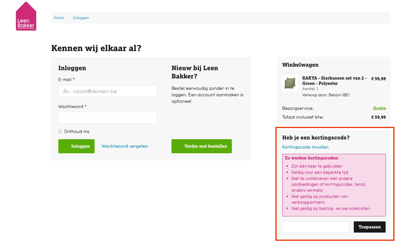 Hoe gebruik je de kortingscode - Leen Bakker