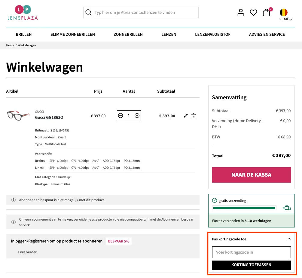 Hoe gebruik je de kortingscode - Lensplaza