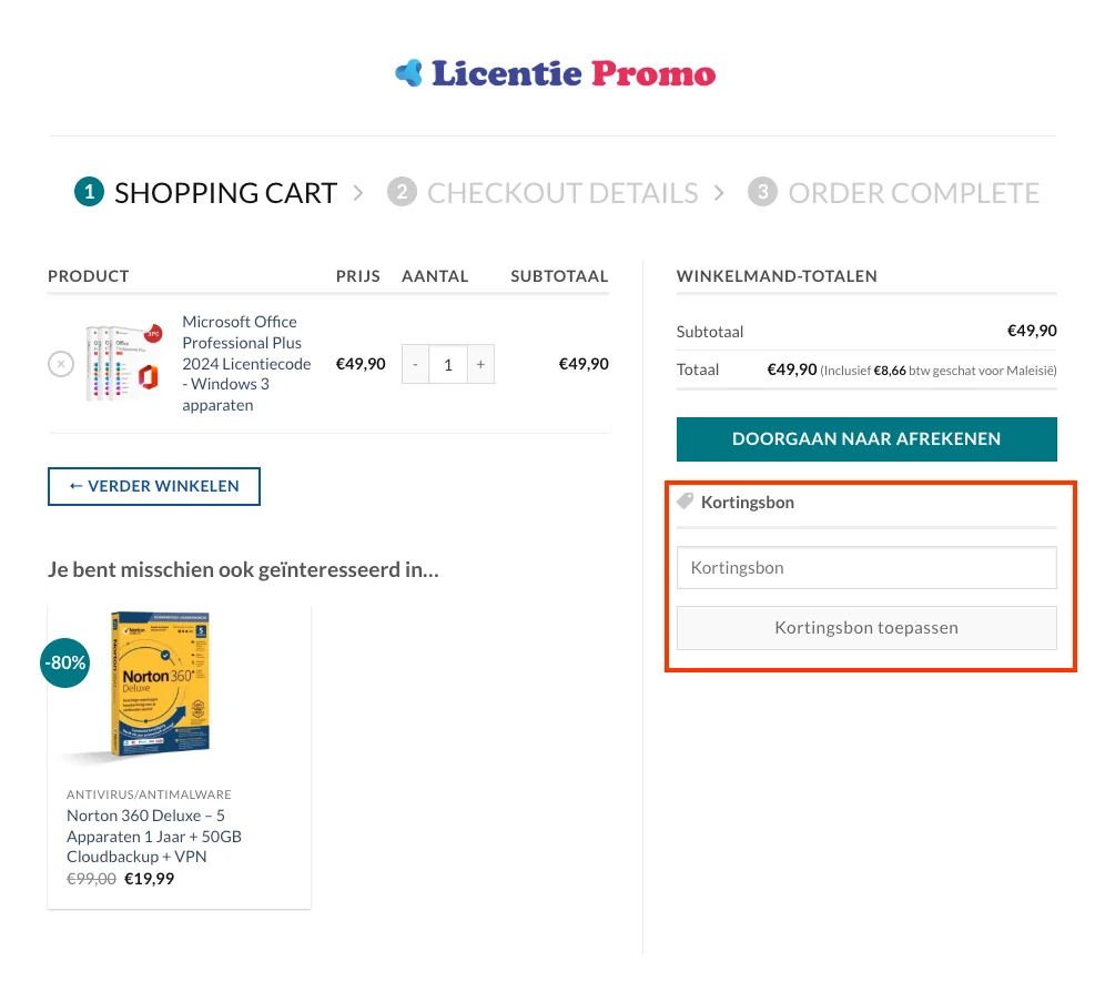 Hoe gebruik je de kortingscode - licentiepromo