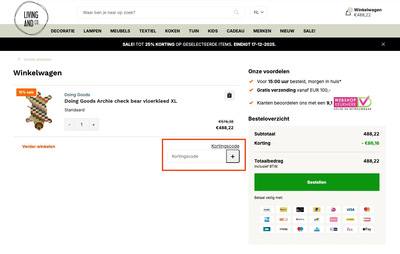 Hoe gebruik je de kortingscode - Living and Company