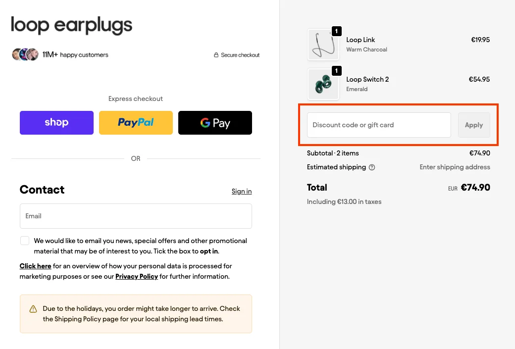 Hoe gebruik je de kortingscode - Loop Earplugs