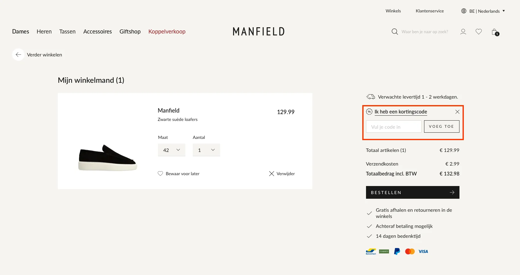 Hoe gebruik je de kortingscode - Manfield