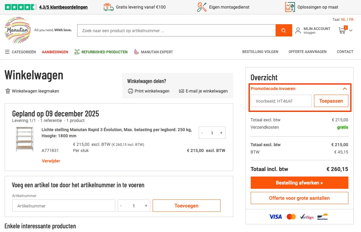 Hoe gebruik je de kortingscode - Manutan
