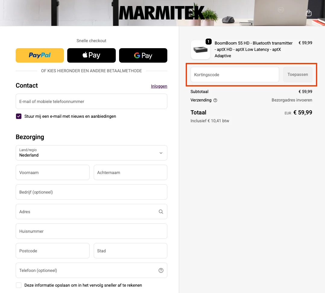 Hoe gebruik je de kortingscode - Marmitek