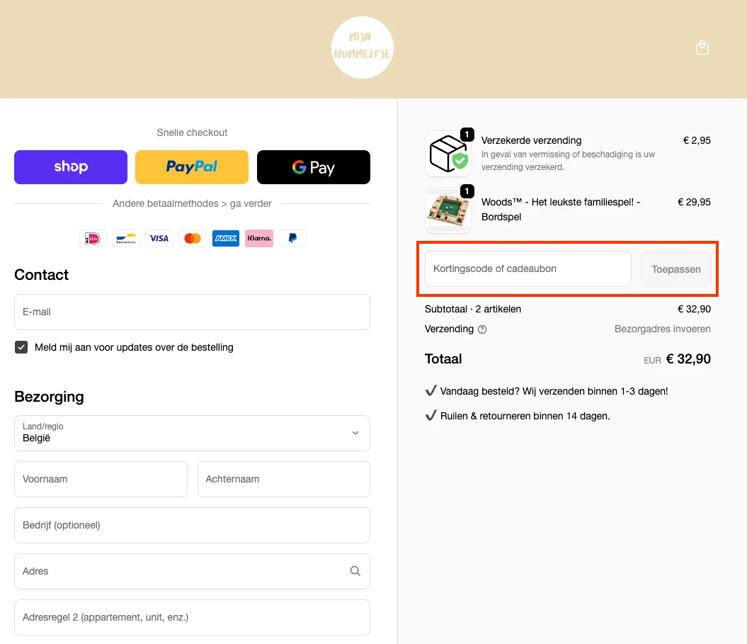 Hoe gebruik je de kortingscode - Mijn Hummeltje