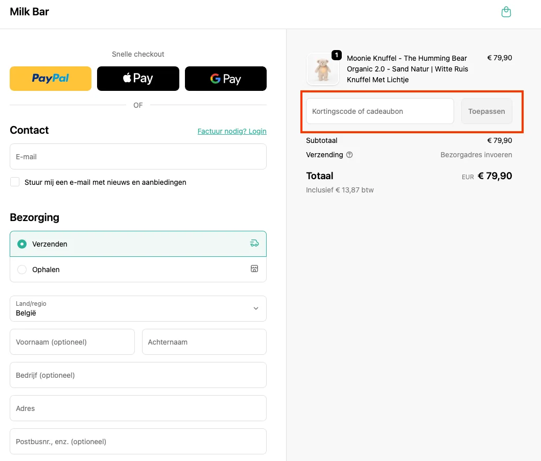 Hoe gebruik je de kortingscode - Milk bar