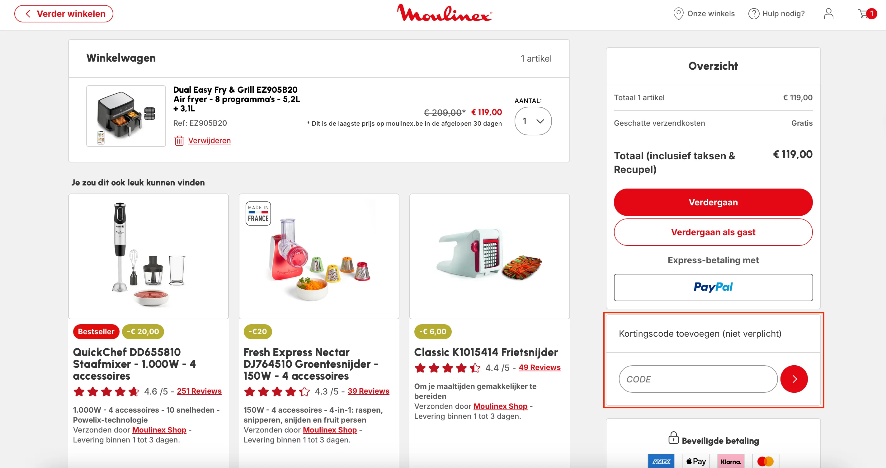 Hoe gebruik je de kortingscode - Moulinex
