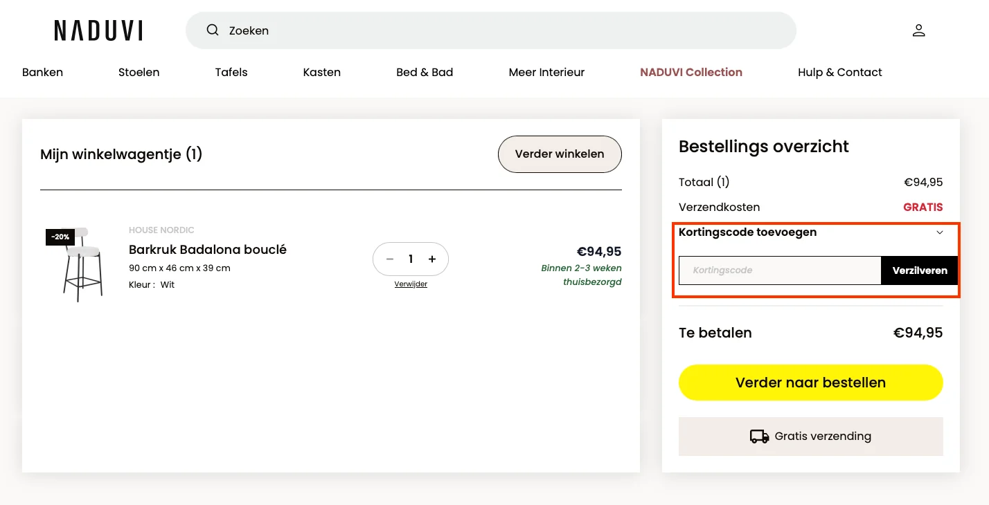 Hoe gebruik je de kortingscode - Naduvi