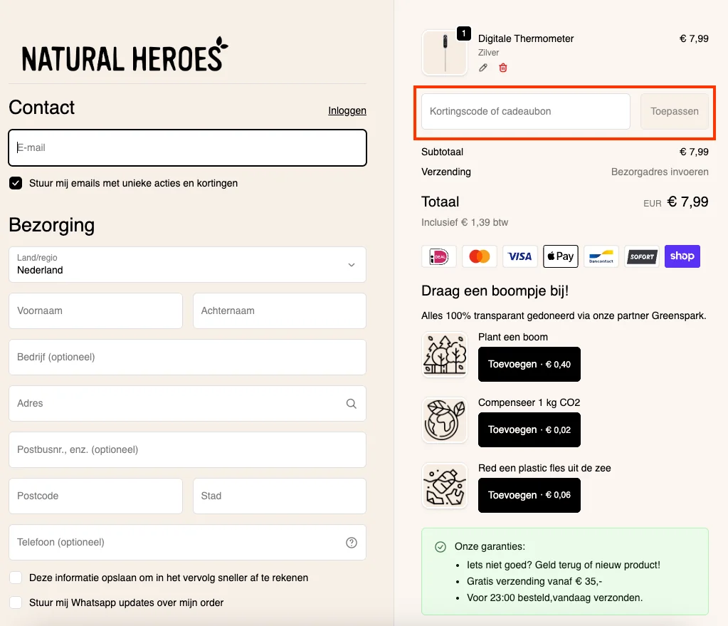 Hoe gebruik je de kortingscode - Natural Heroes