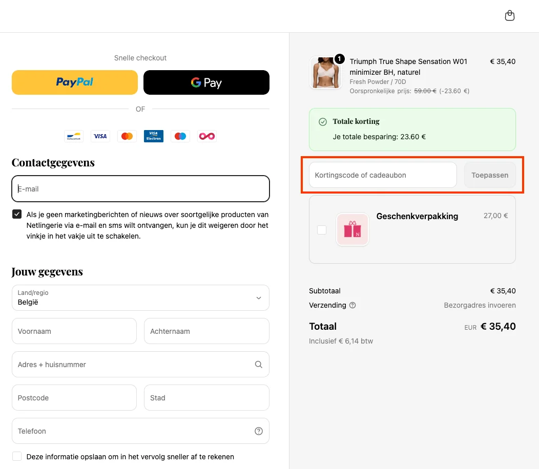 Hoe gebruik je de kortingscode - Netlingerie