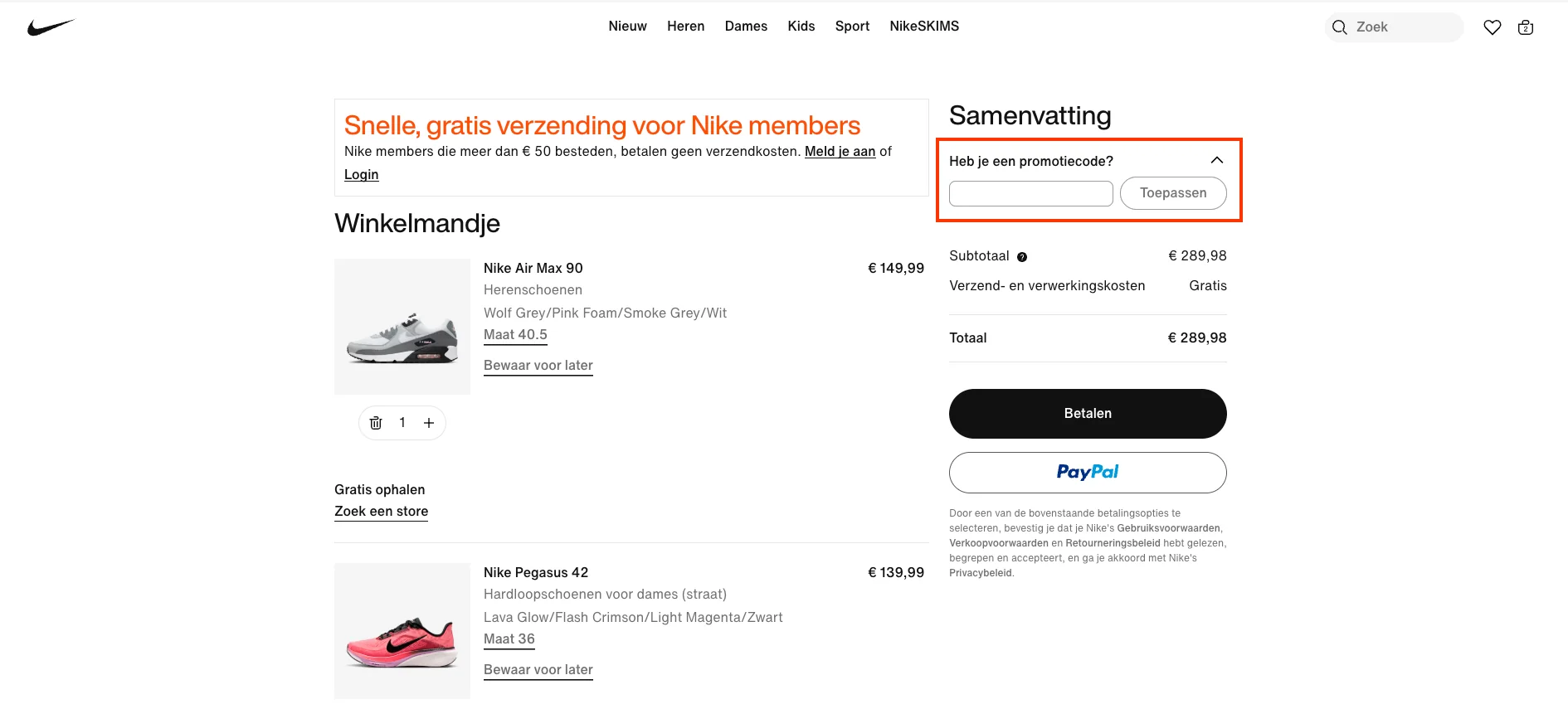 Hoe gebruik je de kortingscode - Nike