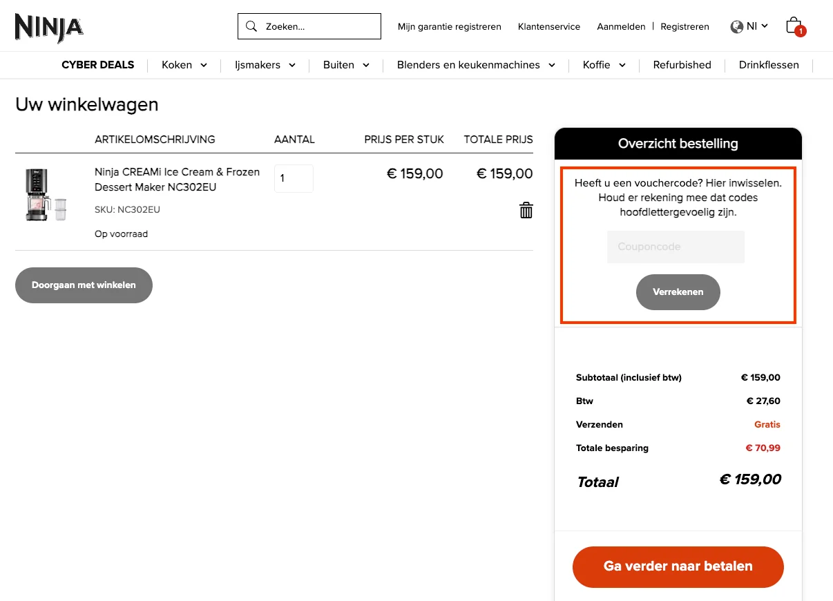 Hoe gebruik je de kortingscode - Ninja