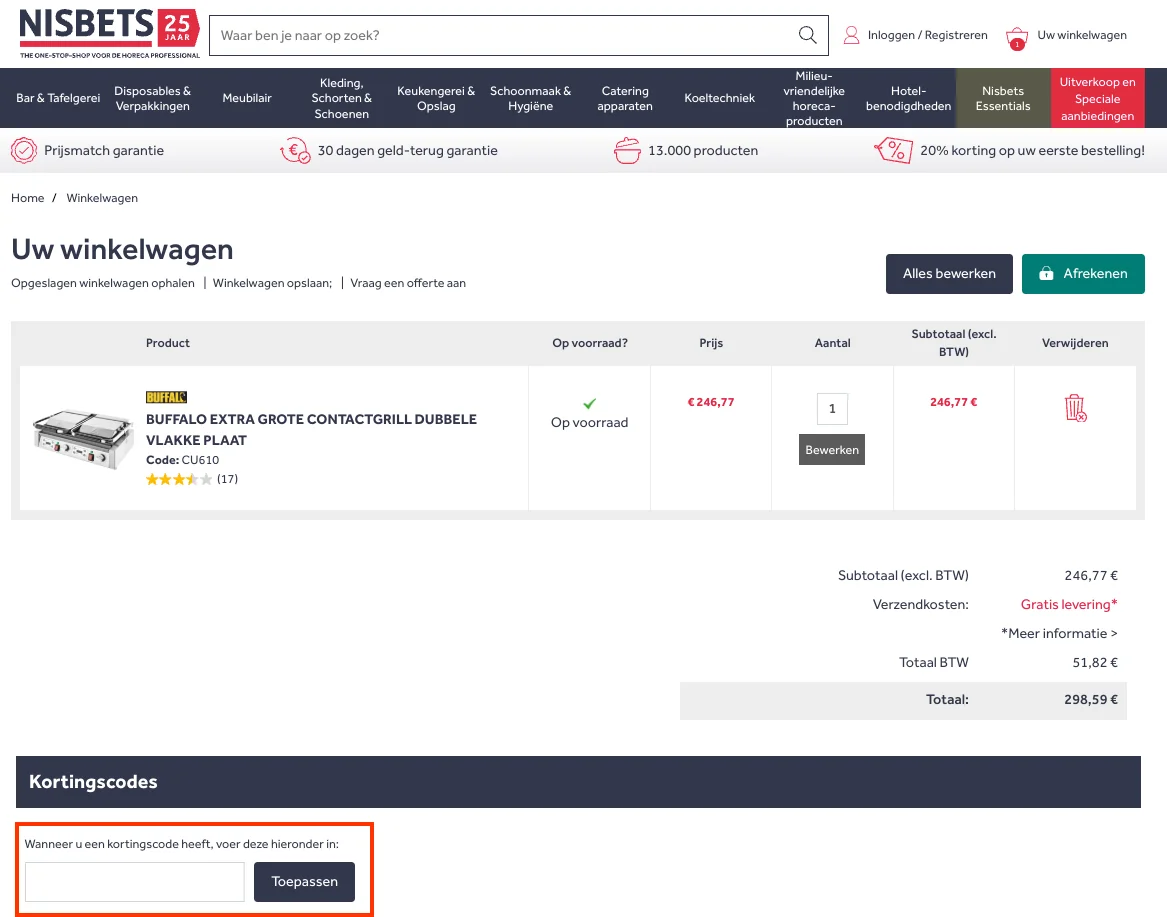 Hoe gebruik je de kortingscode - Nisbets