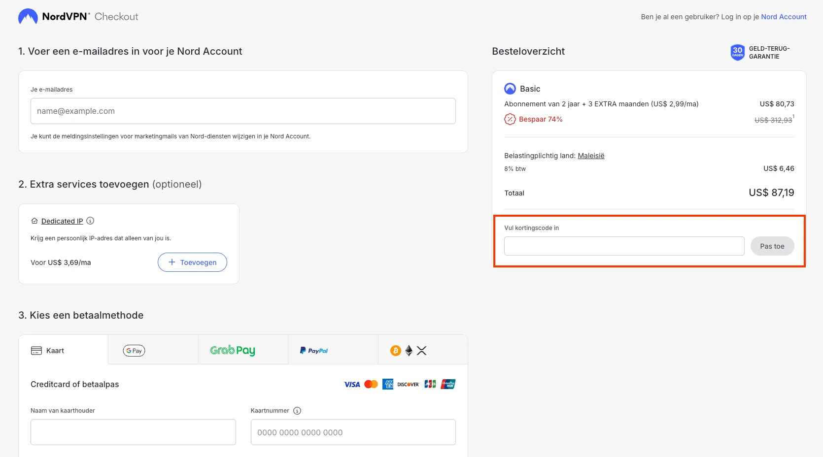Hoe gebruik je de kortingscode - NordVPN