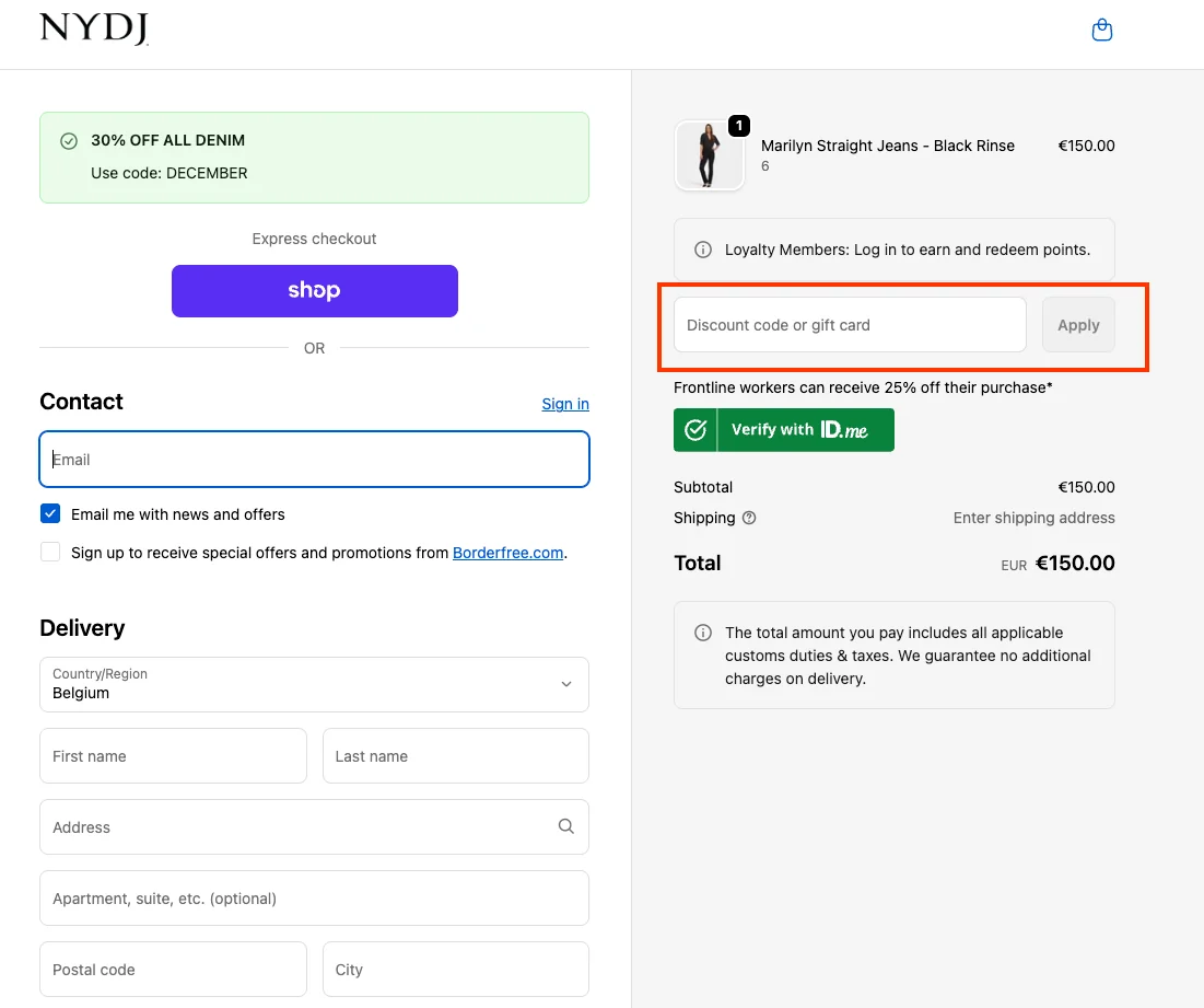 Hoe gebruik je de kortingscode - NYDJ