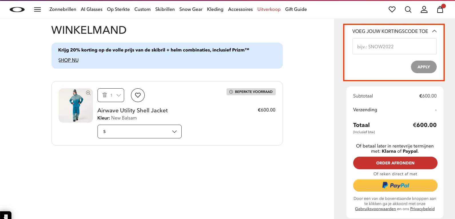 Hoe gebruik je de kortingscode - Oakley
