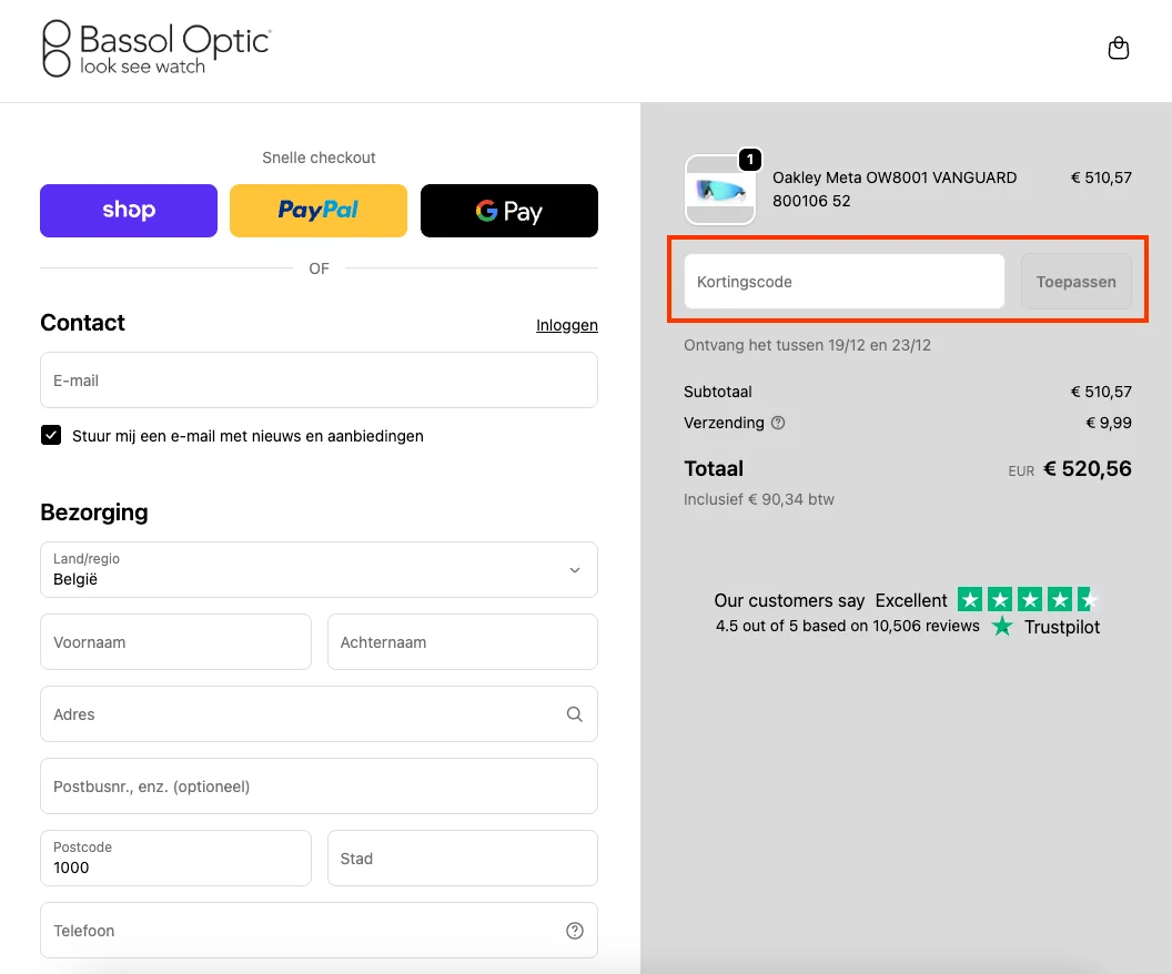 Hoe gebruik je de kortingscode - Optica Bassol