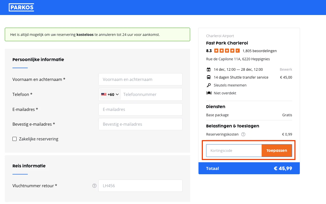Hoe gebruik je de kortingscode - Parkos