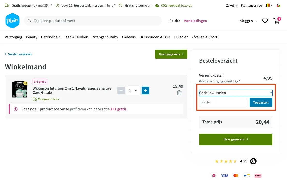 Hoe gebruik je de kortingscode - Plein