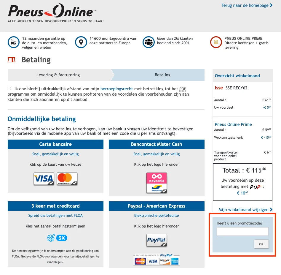 Hoe gebruik je de kortingscode - Banden Online