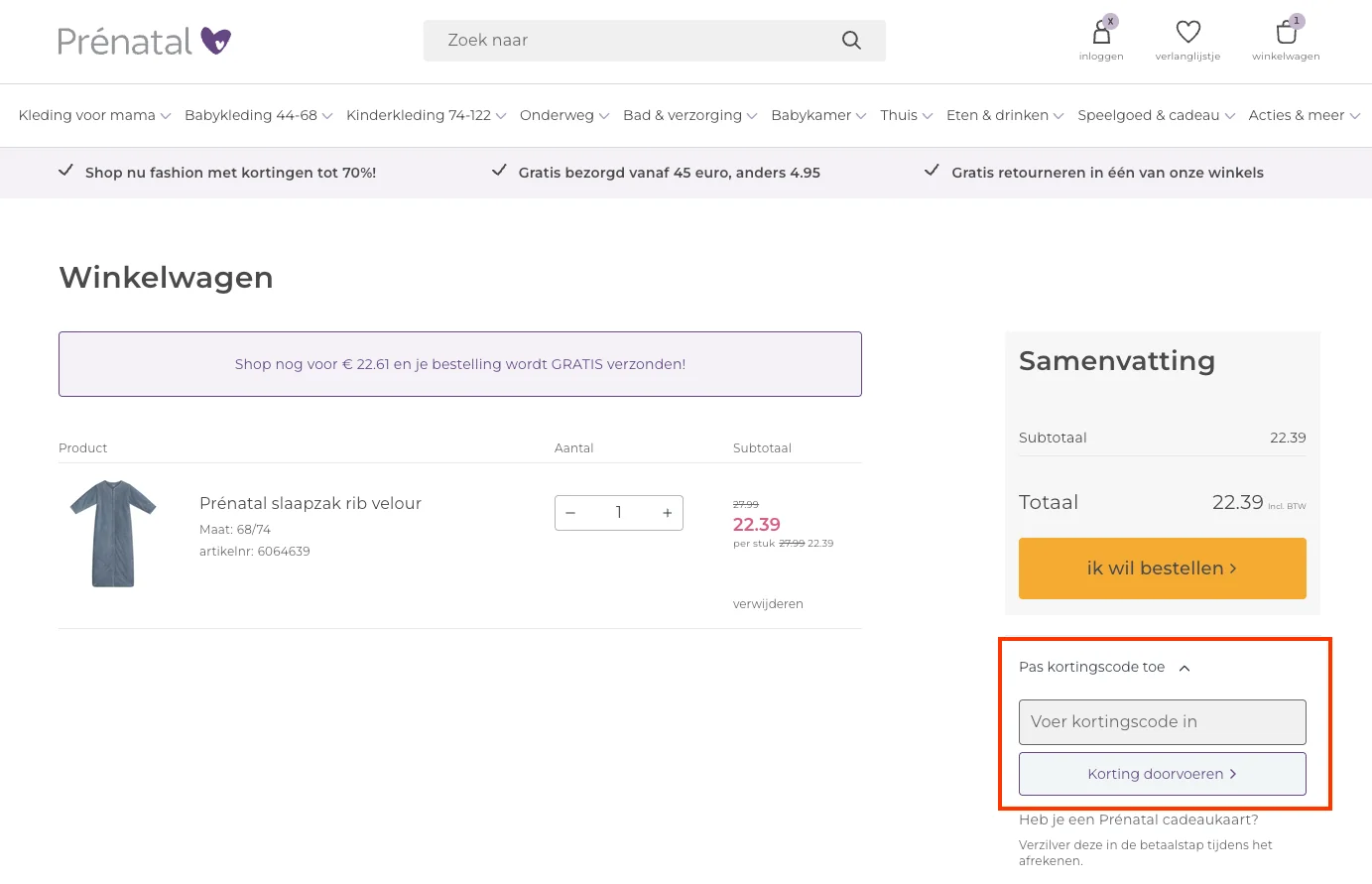 Hoe gebruik je de kortingscode - Prénatal