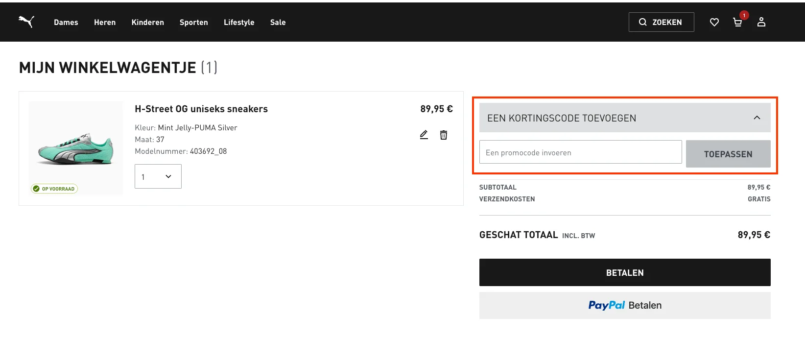 Hoe gebruik je de kortingscode - Puma