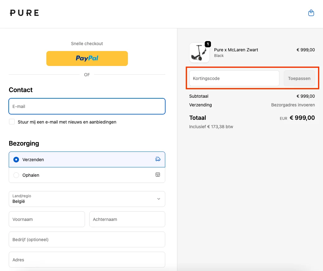 Hoe gebruik je de kortingscode - Pure Electric