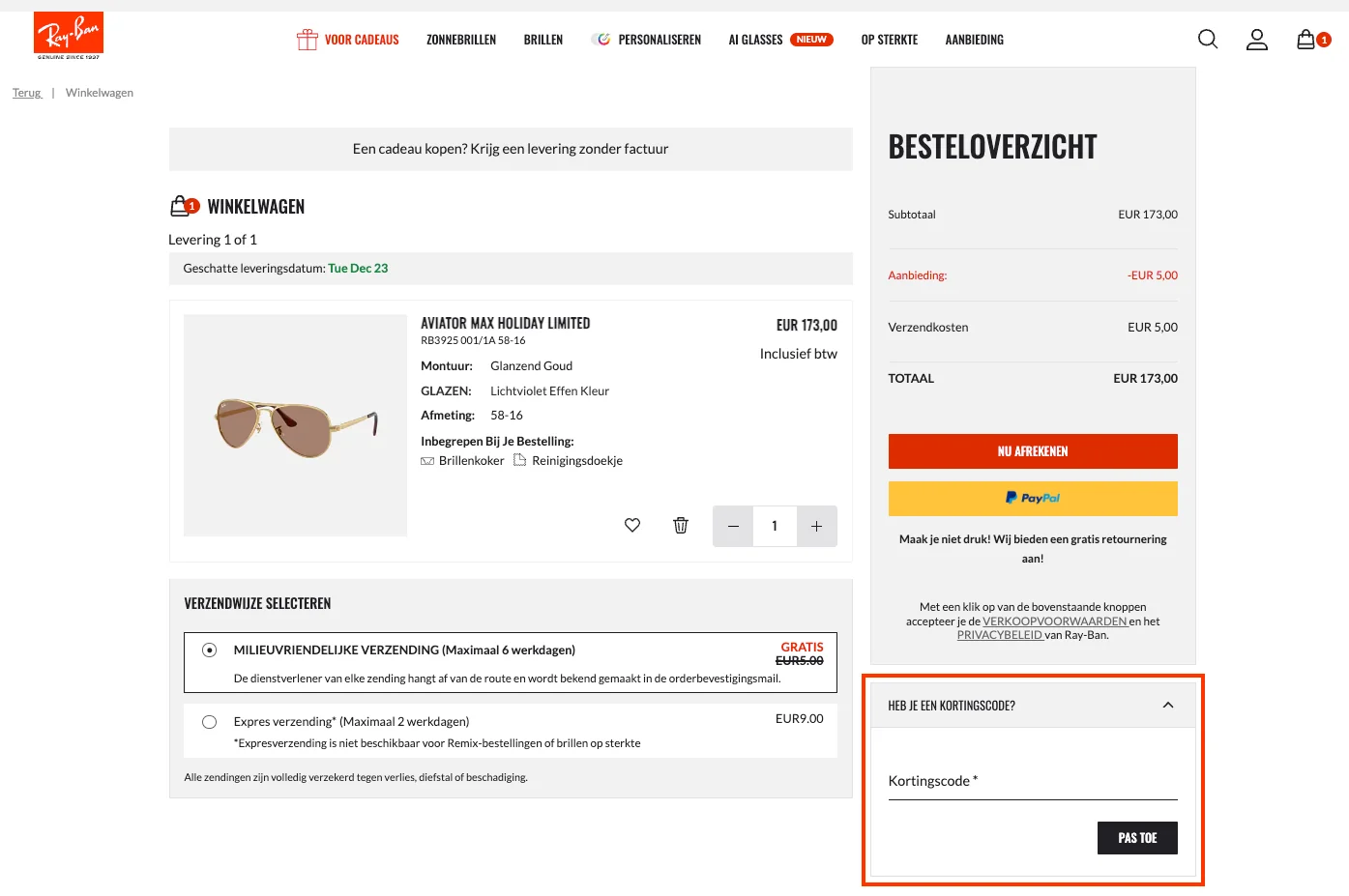 Hoe gebruik je de kortingscode - Ray Ban