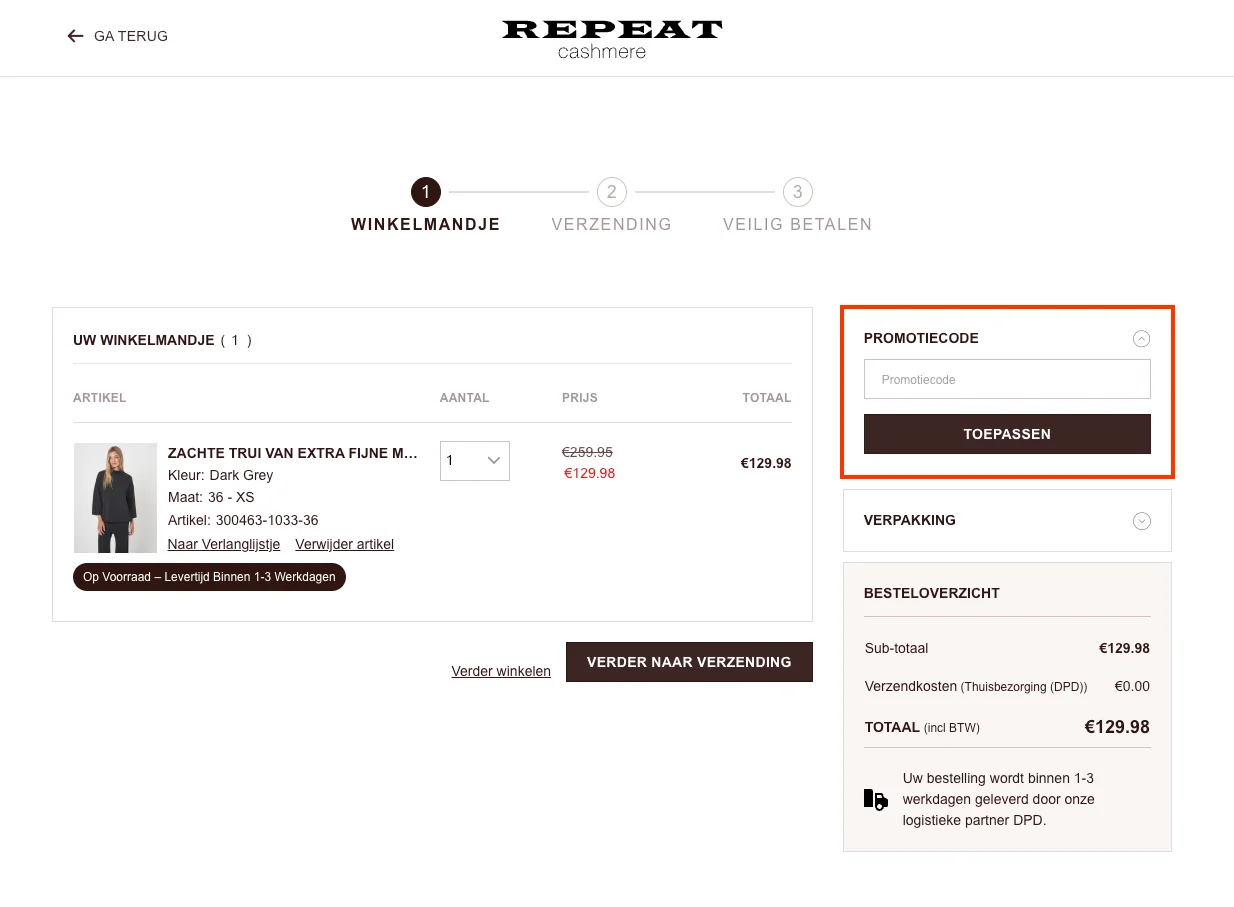 Hoe gebruik je de kortingscode - Repeat Cashmere