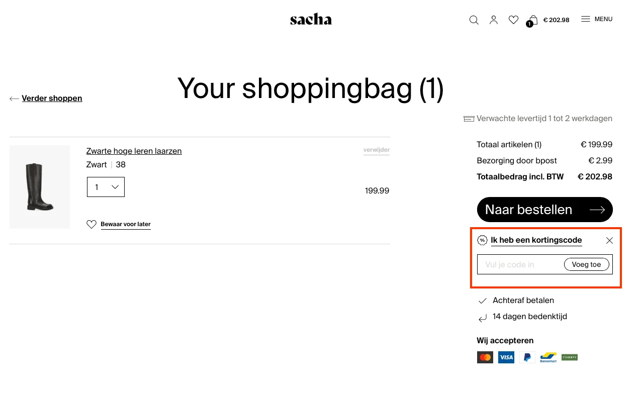 Hoe gebruik je de kortingscode - Sacha