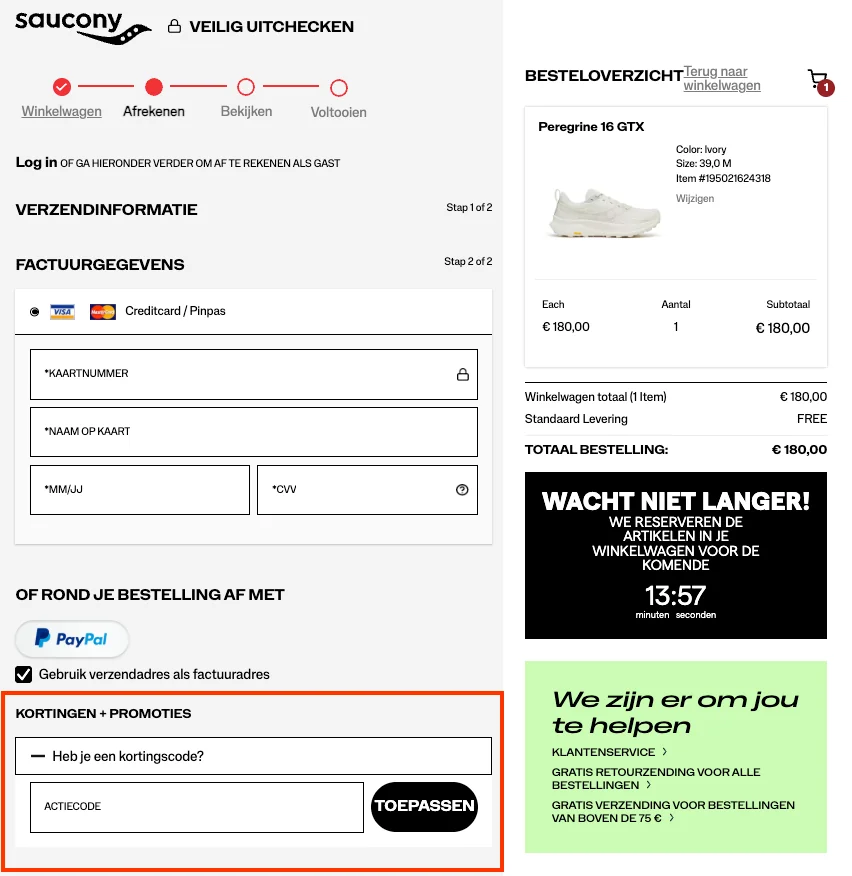 Hoe gebruik je de kortingscode - Saucony