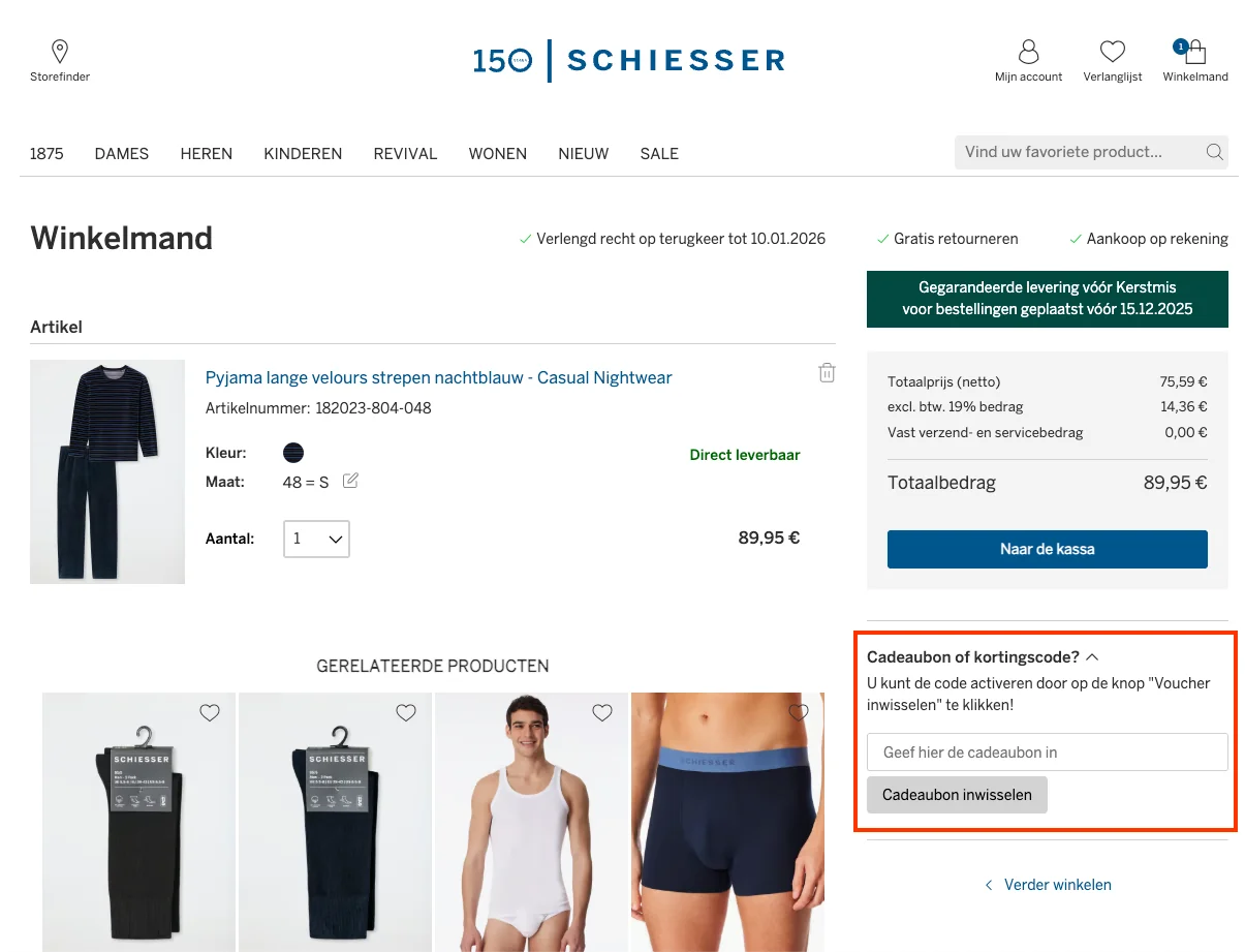 Hoe gebruik je de kortingscode - Schiesser