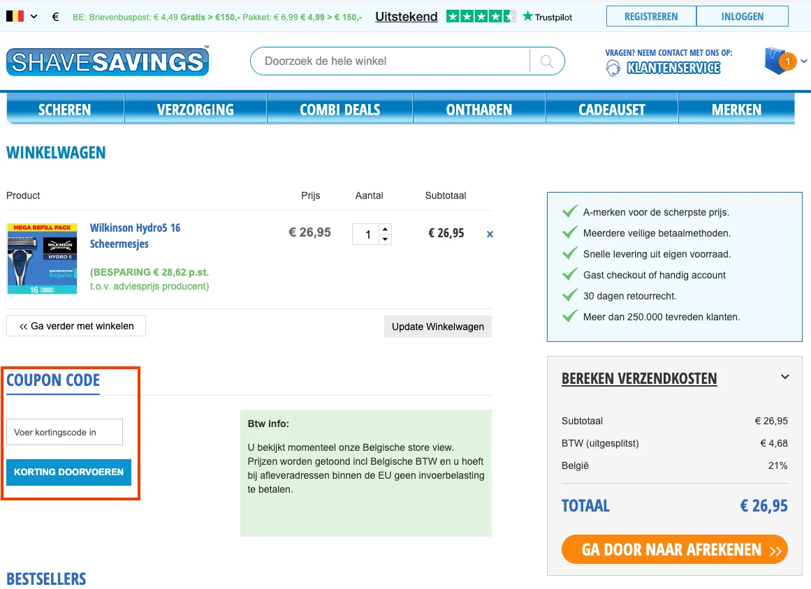 Hoe gebruik je de kortingscode - Shavesavings