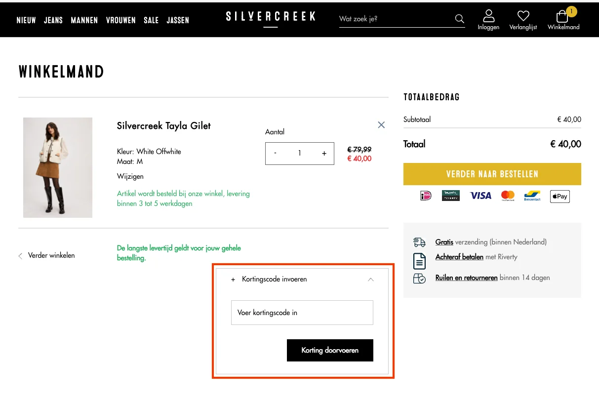 Hoe gebruik je de kortingscode - Silvercreek